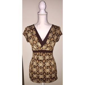 Brown V Neck Retro Top Sz. Medium